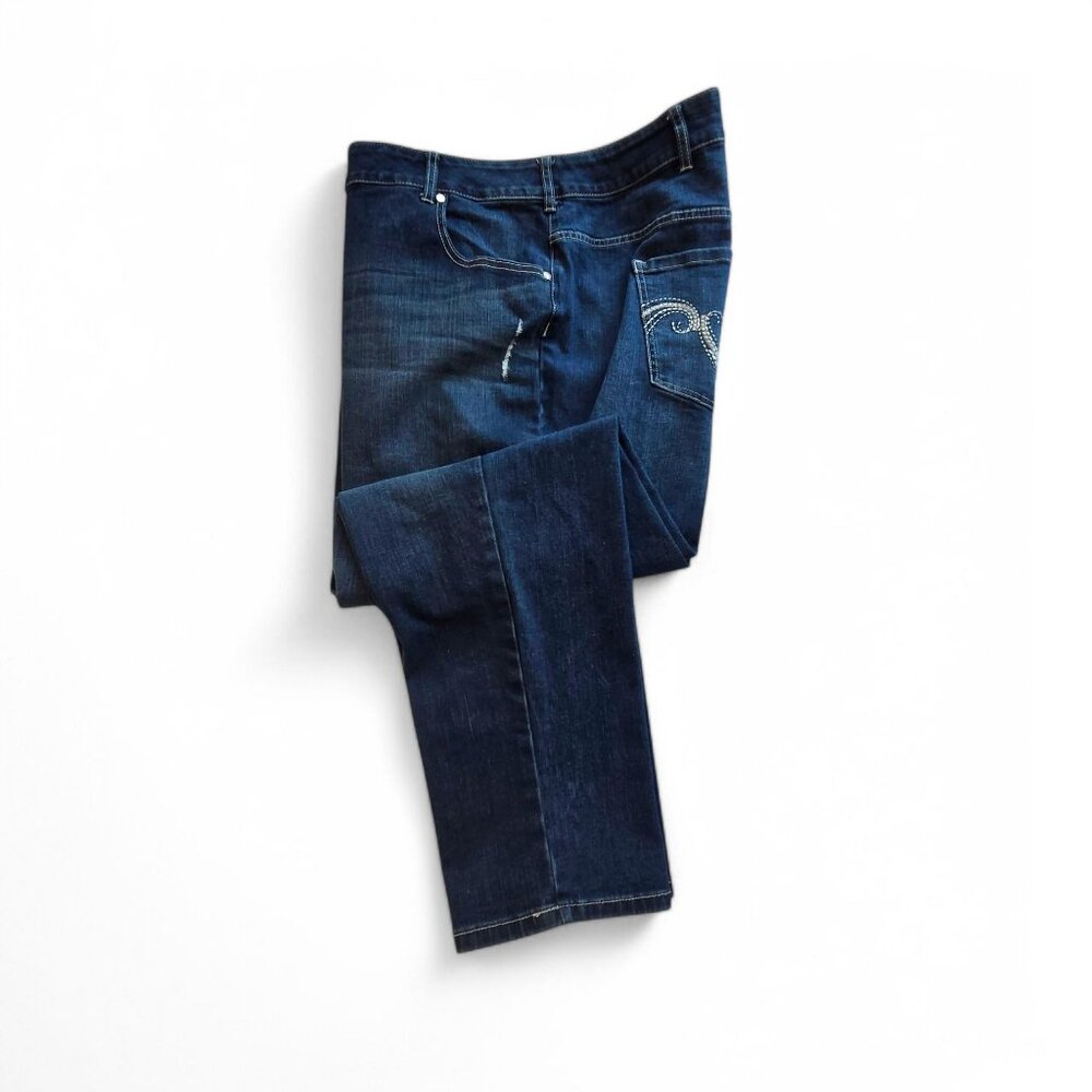Lane Bryant Genius Fit Skinny Jeans Dark Wash Distressed Plus Size 28 Average - Picture 11 of 14